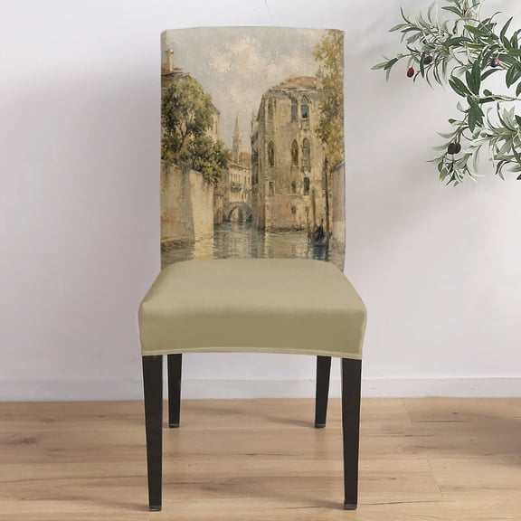 Italian Palazzo Dining Chair Covers Set of 6, Romantic Classic Historic Venetian Waterway Vintage Chair Covers for Dining Room Removable Seat Protectors Slipcovers for Home Party Wedding Banquet