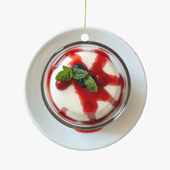 Italian Panna Cotta with Berry Coulis Italy Dessert Cuisine Food Lovers Foodie Novelty Holiday Christmas Ornament Xmas Tree Gift (Flat Design Printed on Ceramic, NOT 3D)
