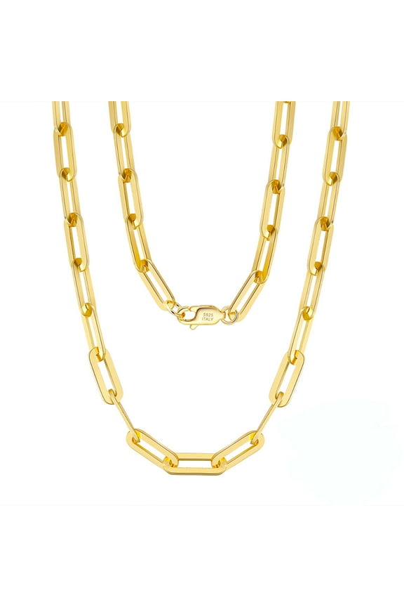 Italian Paperclip Chain Necklace for Women 12mm 14KT Gold Plated Sterling Silver 18" Ginger Lyne Collection