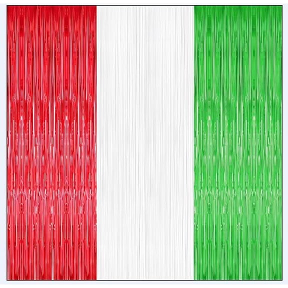 Italian Party Decoration Red White and Green Tinsel Foil Fringe Curtains Backdrop Streamers for Christmas Mexican Fiesta Birthday Party Decor Supply