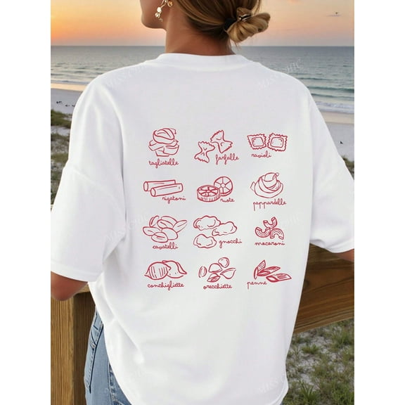 Italian Pasta Types Printed Oversized Tee