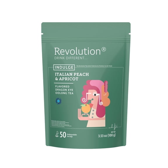 REVOLUTION TEA Dragon Eye Oolong Tea Bags [THE ORIGINAL] - INDULGE Italian Peach & Apricot Oolong Tea - Premium Dragon Tea Bags - Oolong Black Tea Organic Biodegradable - 50 Bags