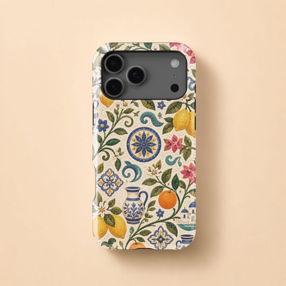 Italian Phone Case 17 16 15 14 13 12 11 Pro Max Lemon Mosaic Tile Cover