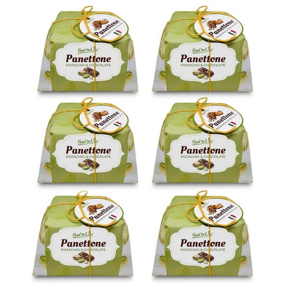 Food to Live Italian Pistachio and Chocolate Panettone, Pack of 6 - Artisan Holiday Bread, Festive Dessert, Premium Gift, Traditional Baked Loaf, 750g (1.65 lb) x 6