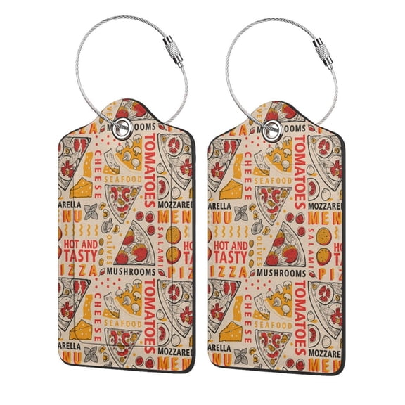 Italian Pizza Mushrooms Vintage Luggage Tag for Suitcase 2 Pack Leather Travel Bag Baggage Identifiers Privacy Cover ID Label