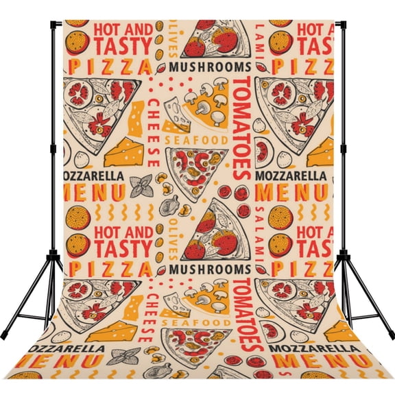 Italian Pizza Mushrooms Vintage Photography Backdrop 5x7Ft Background for Photo Studio Video Recording Birthday Party Wedding Home Decor