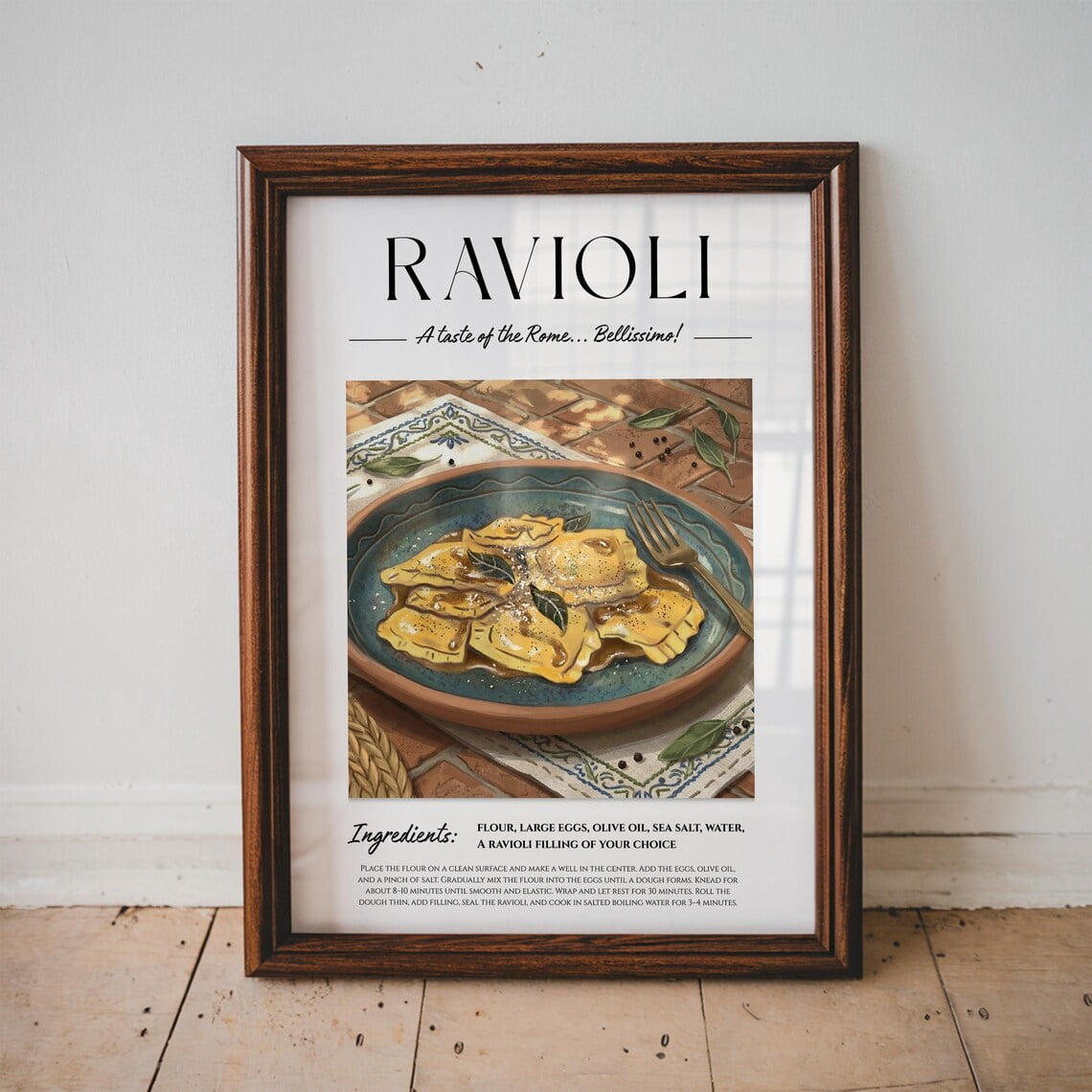 Italian Ravioli Wall Art Print, Retro Food Recipe Kitchen Decor ...