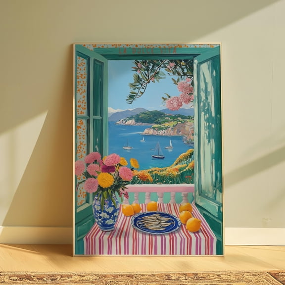 Italian Riviera Coastal Summer Wall Art, Unframed Canvas Size 16x24