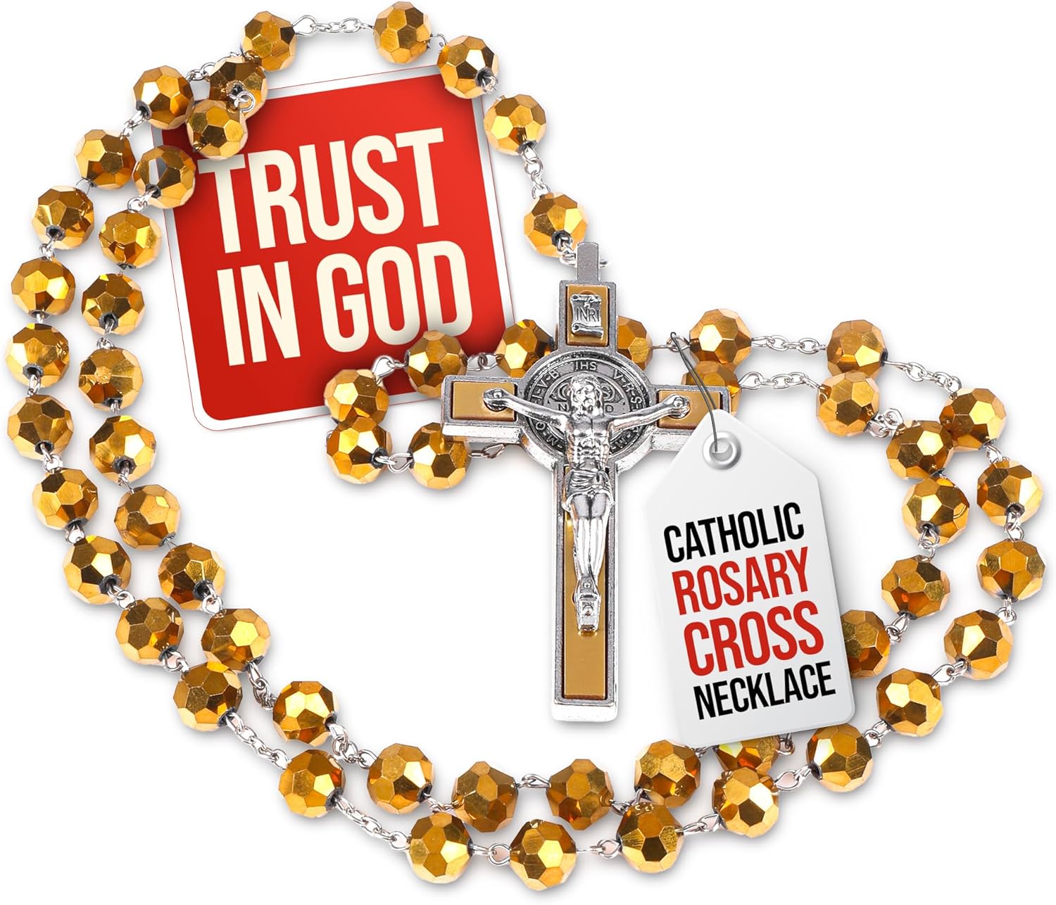Italian Rosary With Pope Leo XIV Blessing - Large Glass Opal Beads, Catholic Necklace For Prayer, Car Mirror, Or First Communion Gift