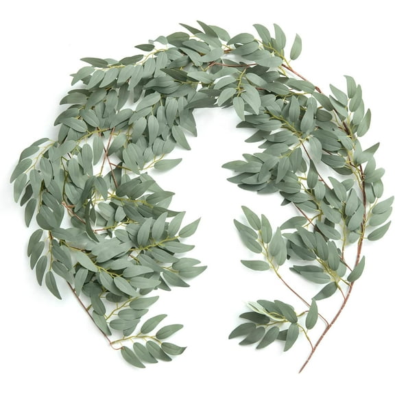 Italian Ruscus Greenery, 5.9ft Artificial Silk Willow Leaf Garland, Fake Wispy Rustic Vine Stem Swag for Table Centerpieces Wedding Arch Decor, Sage Green