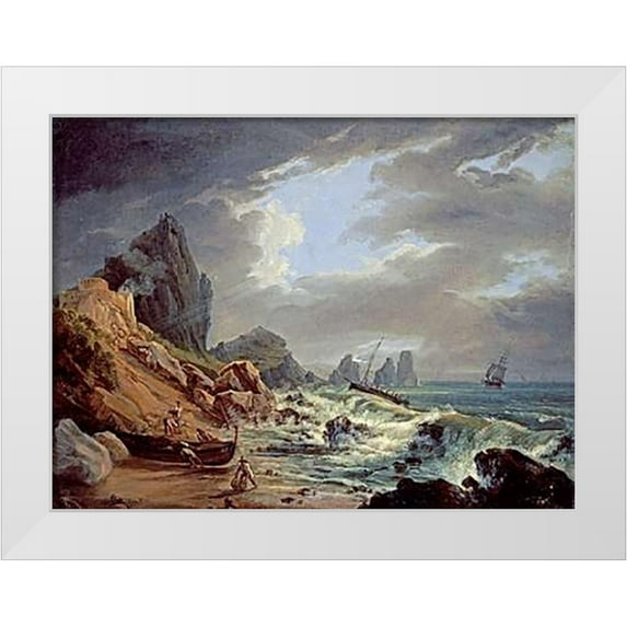 Italian School 14x12 White Modern Wood Framed Museum Art Print Titled - A Rocky Coastal Landscape