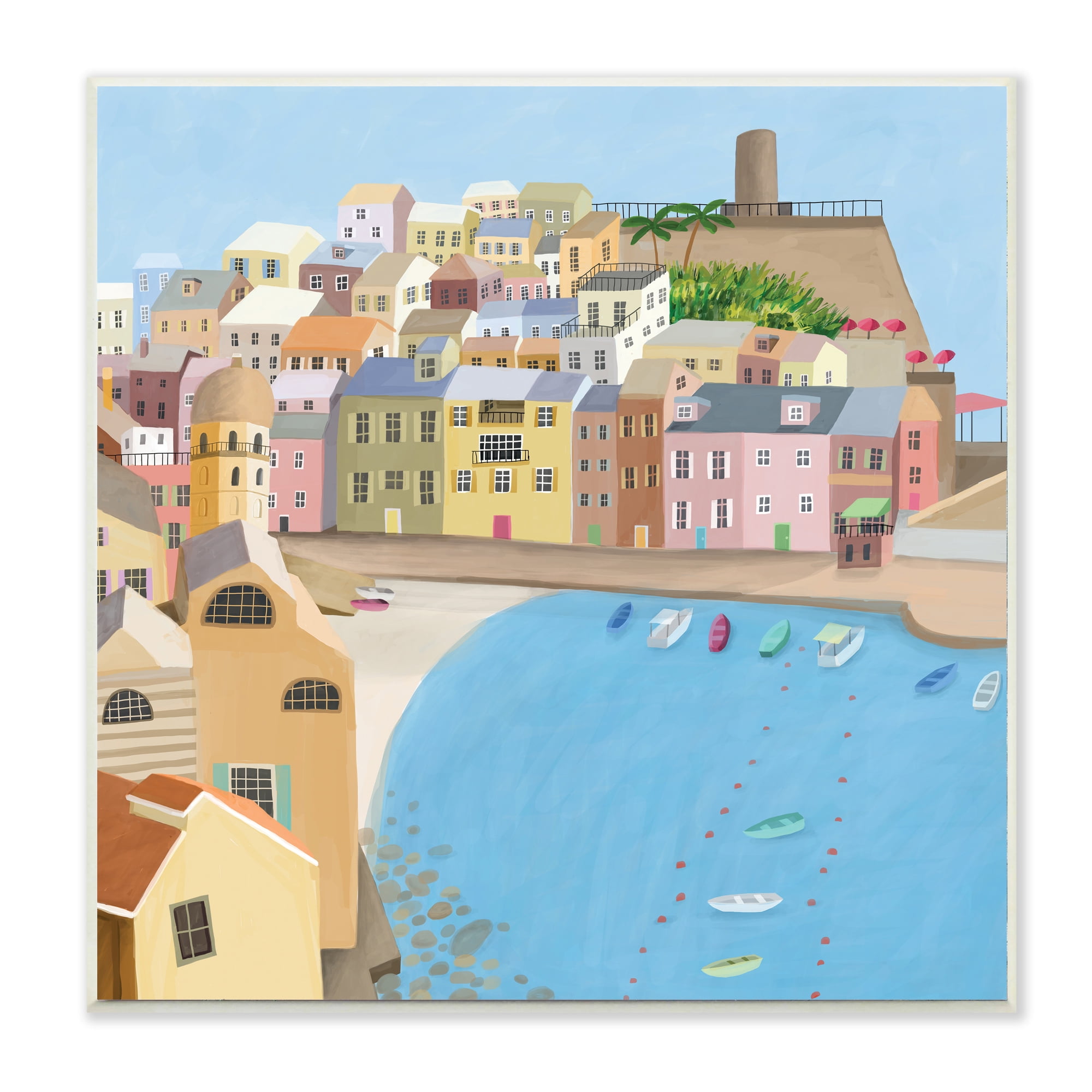 Italian Seaside Architecture Coastal City Port 12 in x 12 in Framed Painting Art Print, by Stupell Home Décor