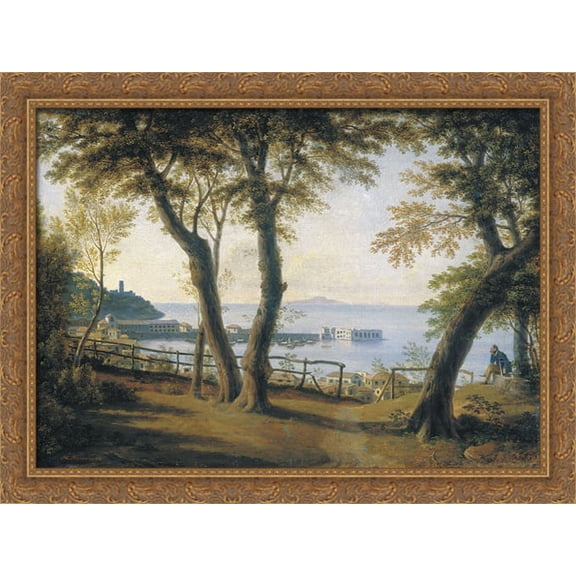 Italian Seaside Landscape 36x28 Large Gold Ornate Wood Framed Canvas Art by Maxim Vorobiev