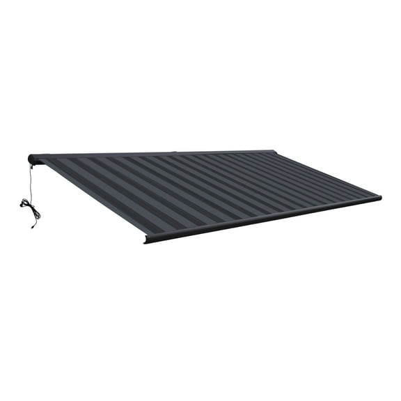 12 x 10 ft Italian Series Full Cassette Motorized Patio Awning with App + Remote  Nero & Grigio (Black and Gray Stripe)