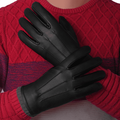 Italian Sheepskin Leather Gloves for Men, Winter Warm Fleece Lined