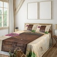 thumbnail image 1 of Ambesonne Scenery Fitted & Top Sheet Set with Shams, Rusty Wood Door Italian, Cream Lilac Brown, 1 of 5