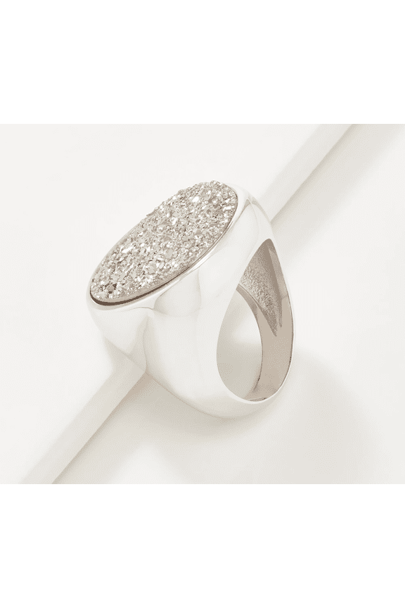 Bold Round Drusy Ring with Graduated Band, Sterling, Size 5