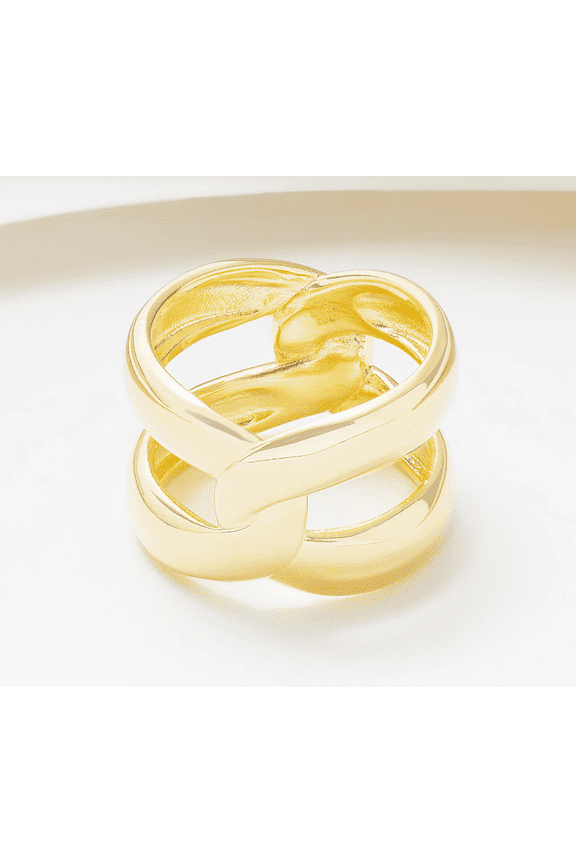 Gold Clad Sterling Silver Interlocked Bold Band Ring Size 7