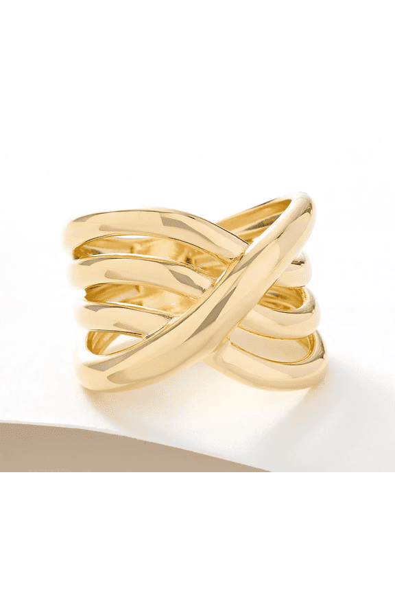 Gold Plated Sterling Silver Crisscross Polished Ring, Size 6