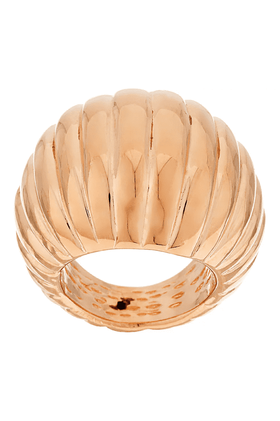 Sterling Bold Polished Domed Ribbed Design Ring, Gold Tone, Size 6