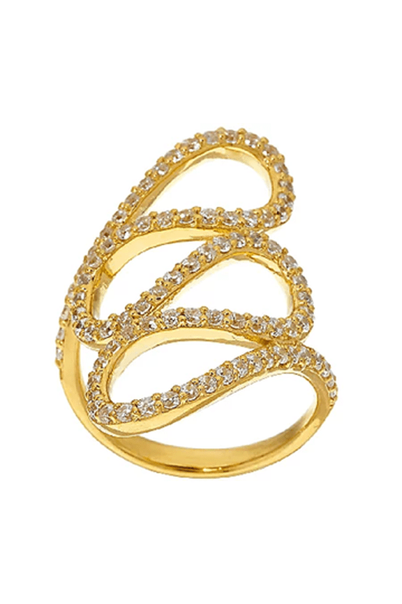 Sterling Gold Clad Crystal Swirl Design Ring Size 5