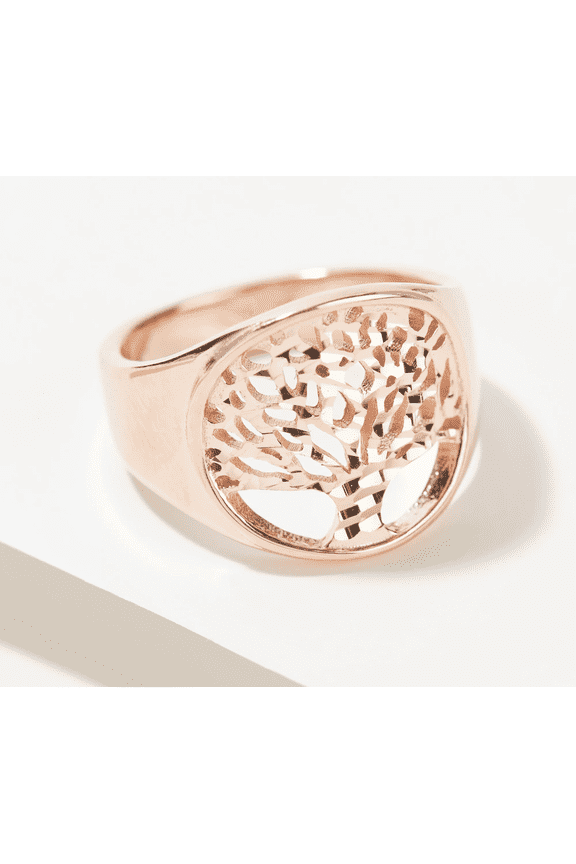 Sterling Rosegold-Clad Tree of Life Graduated Band Ring, Size 9