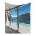 thumbnail image 1 of Italian Soft Flannel Fleece Throw Blanket, Lake Maggiore View from the Terrace Balcony of House with Pool Art, Cozy Plush for Indoor and Outdoor Use, 50" x 60", Turquoise Grey and White, by Ambesonne, 1 of 5