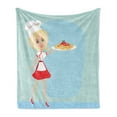 thumbnail image 1 of Italian Soft Flannel Fleece Throw Blanket, Woman Blonde Chef Serving Spaghetti Pasta Cooking Traditional Dish Menu Print, Cozy Plush for Indoor and Outdoor Use, 70" x 90", Multicolor, by Ambesonne, 1 of 6
