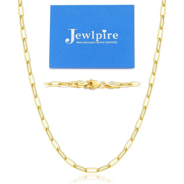 Italian Soild 14K Real Gold Over 925 Sterling Silver Paperclip Chain