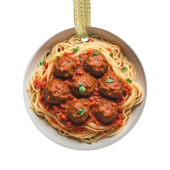 Italian Spaghetti and Meatballs Food Lovers Foodie Novelty Holiday Christmas Ornament Xmas Tree Gift (Flat Design Printed on Ceramic, NOT 3D)