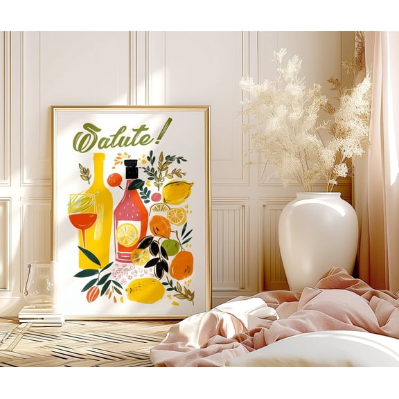 Italian Spritz Art Poster: Retro Bar Cocktail Illustration, Stretched Canvas Size 16x24