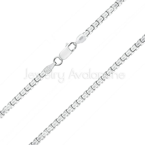 Italian Sterling Silver 2.1mm Box Chain 16 inches Unisex Rhodium Plated Necklace #217RHs16