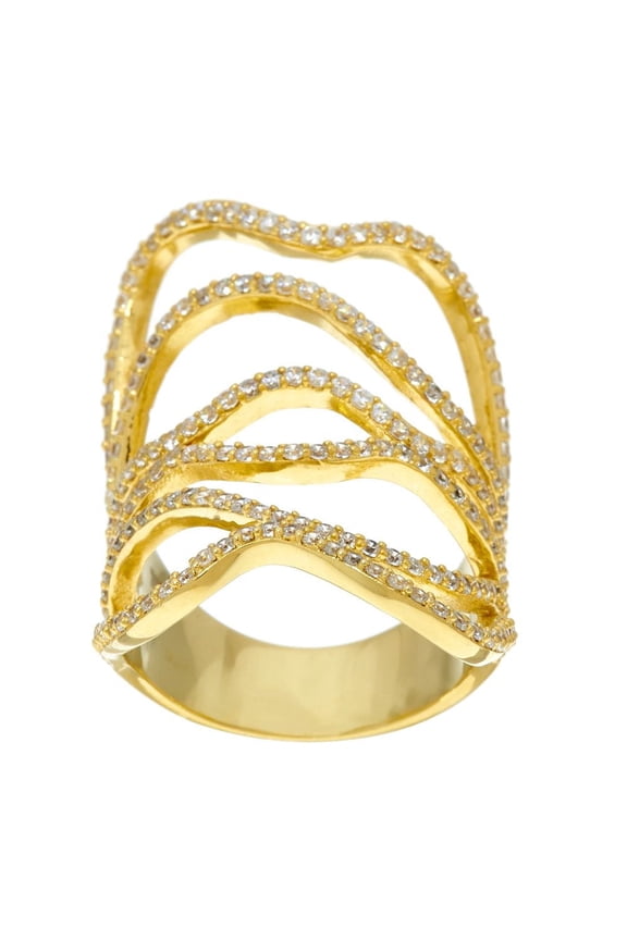 Italian Sterling Silver Goldclad Wide Free-Form Crystal Ring Size 6