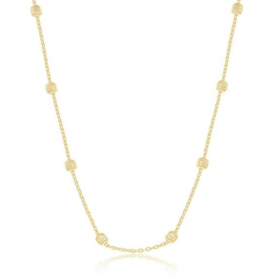 Italian Sterling Silver/Rose Gold/Gold Plated Grid Square Beaded 16’’, 18’’, 20’’, 24’’ Chain Necklace