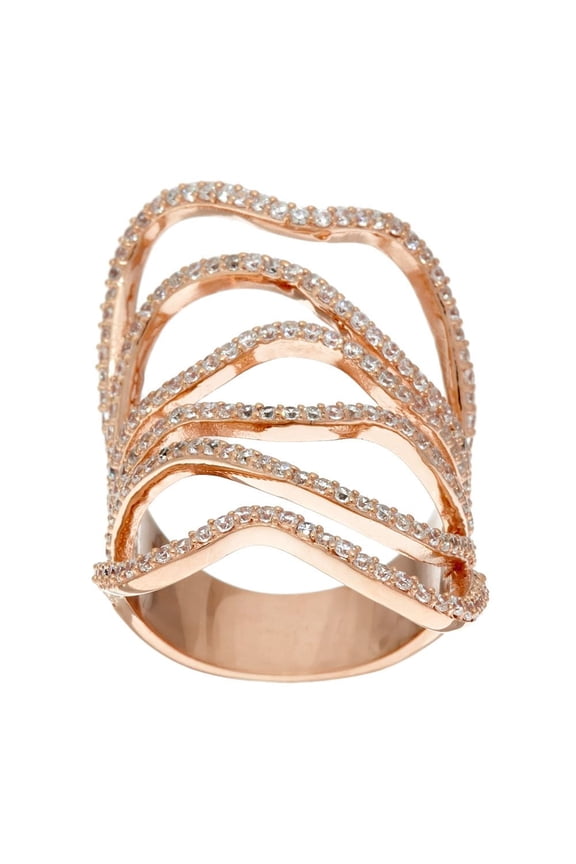 Italian Sterling Silver Roseclad Wide Free-Form Crystal Ring Size 5