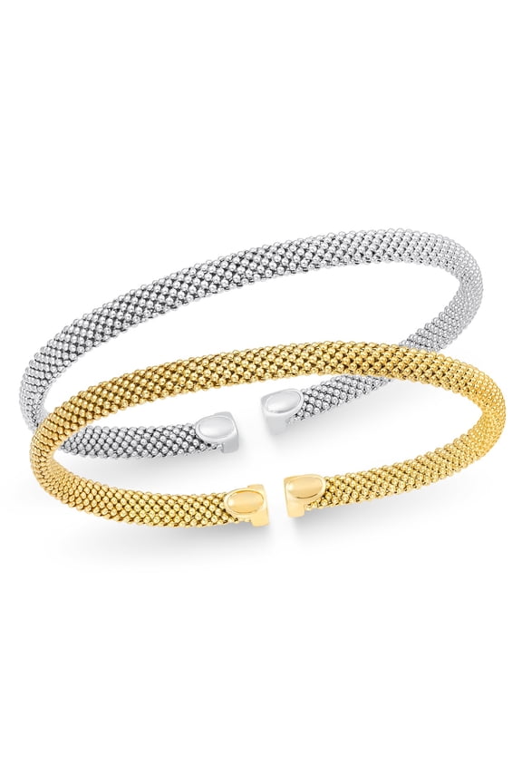 Italian Sterling Silver and Gold over Silver 4.5mm Semi Round Popcorn Mesh Bangle Set