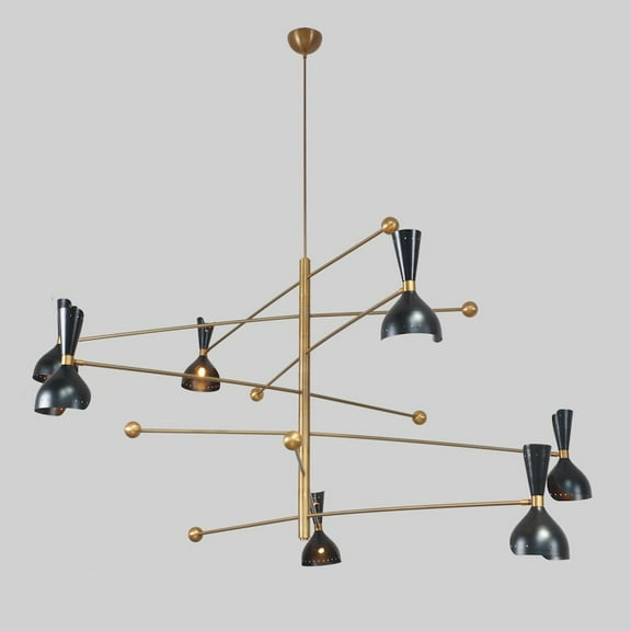 Italian Style Seven-Arms 14 Lights Brass Sputnik Chandelier Light Fixture Raw Brass Ceiling Fixture