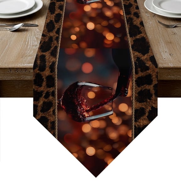 Italian Style Table Runner Linen Burlap Table Runner 48 Inches Long Modern Red Wine Leopaed Print Stripe Dresser Scarves for Kitchen Island Coffee Dining Room Party Wedding Holiday Decoration 13"x48"