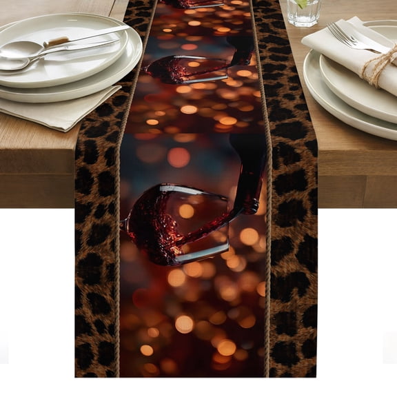 Italian Style Table Runner Modern Red Wine Leopaed Print Stripe Tablerunners 13 x 48 Inch, Table Decorations Tabletop Scarf for Summer Gathering Holiday Farmhouse Kitchen Dining Decor