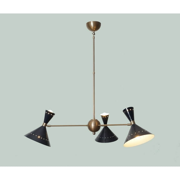 Italian Style Three-Arms 6 Lights Brass Sputnik Chandelier Light Fixture Raw Brass Ceiling Fixture