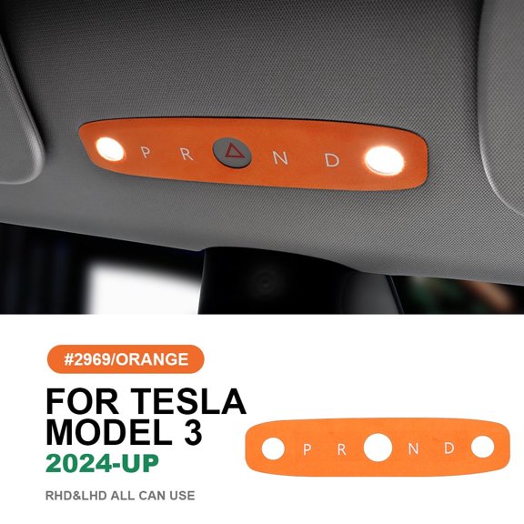 Italian Suede Car Reading Light Cover Car Interior Trim Decal for Tesla Model 3 2024-Present, Orange
