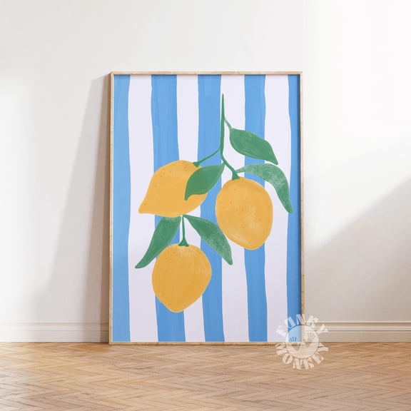 Italian Summer Lemon Preppy Kitchen Wall Art, Unframed Paper Print Size 8x12