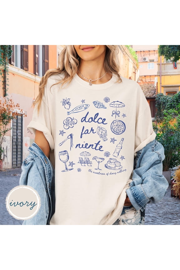 Italian Summer Shirt, La Dolce Vita Travel Tee, Vintage Doodle Mediterranean TShirt, Unisex Cotton T-Shirt, Sizes S-3XL