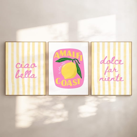 Italian Summer Wall Art Amalfi Coast Poster Ciao Bella Dolce Far Niente Lemon Art Set 3 Unframed Paper Print 20x30