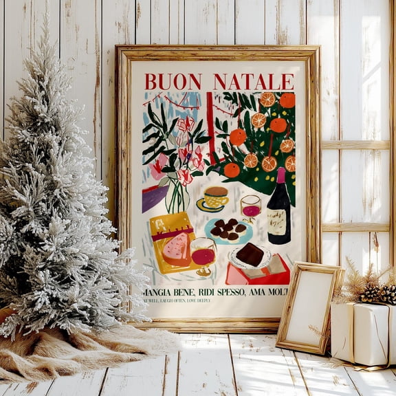 Italian Table Art Poster: Buon Natale Mangia Bene, Unframed Poster Size 12x18