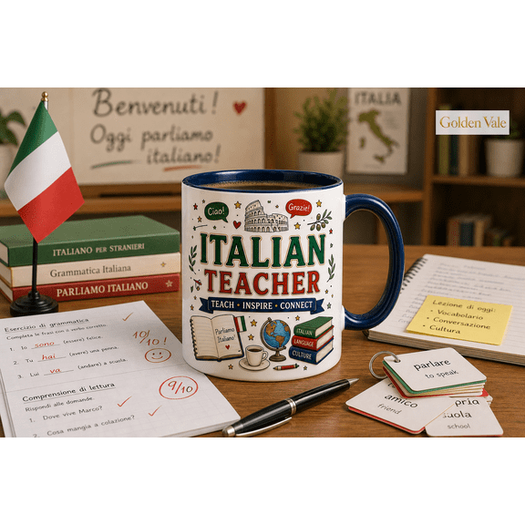 Italian Teacher Mug, Colorful Language Teacher Coffee Cup Gift for Educators