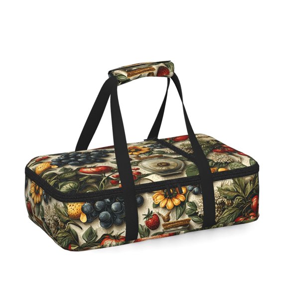 Italian Theme Pattern Cool Insulated Casserole Carrier for Hot Cold Food, Bakeware Potluck Thermal Lunch Bag for Lasagna, Parties, Tailgating