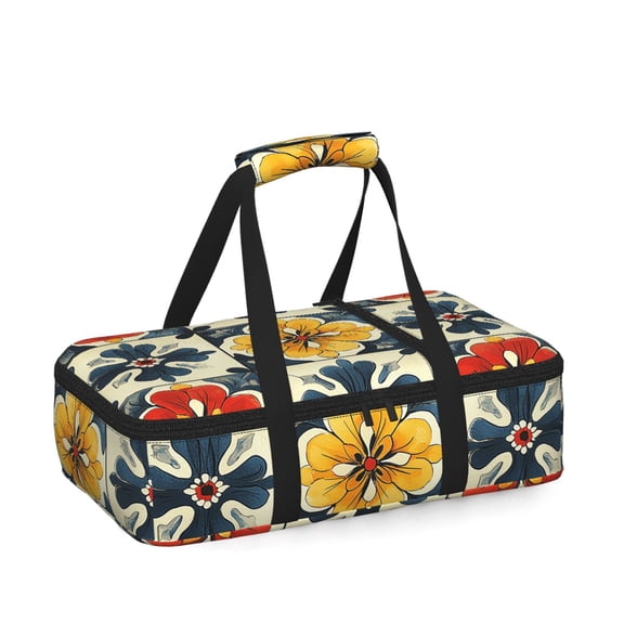 Italian Theme Pattern Insulated Casserole Carrier for Hot Cold Food, Bakeware Potluck Thermal Lunch Bag for Lasagna, Parties, Tailgating