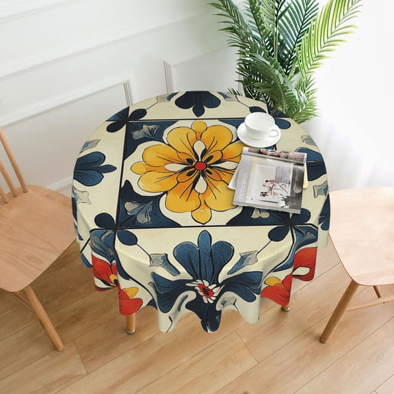 Italian Theme Pattern Tablecloths Round 60 inch Fabric Table Cloth Cover for Dining Kitchen Wedding Party