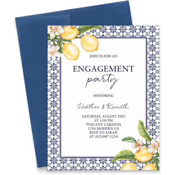 Italian Themed Engagement Party Invitations With Envelopes, Engagment Party Invitation Cards With Lemons, Engagement Party Invites, Your choice of Quantity and Envelope Color